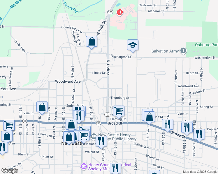 map of restaurants, bars, coffee shops, grocery stores, and more near 506 North 16th Street in New Castle