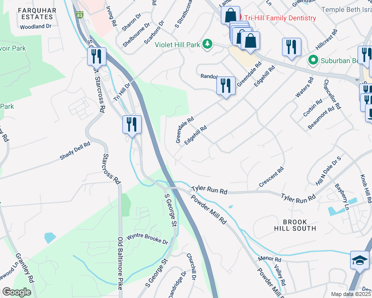 map of restaurants, bars, coffee shops, grocery stores, and more near 224 Edgehill Road in York