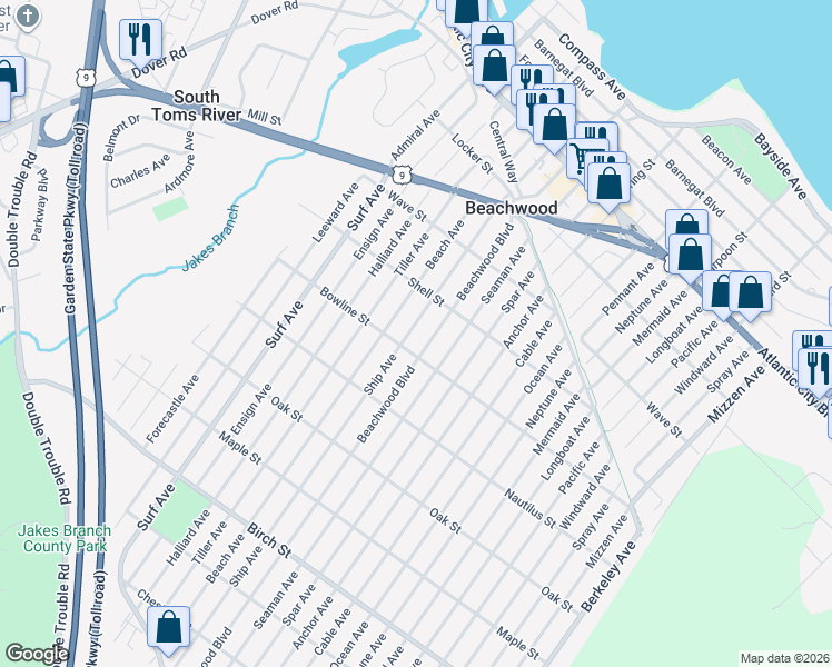 map of restaurants, bars, coffee shops, grocery stores, and more near 437 Ship Avenue in Beachwood
