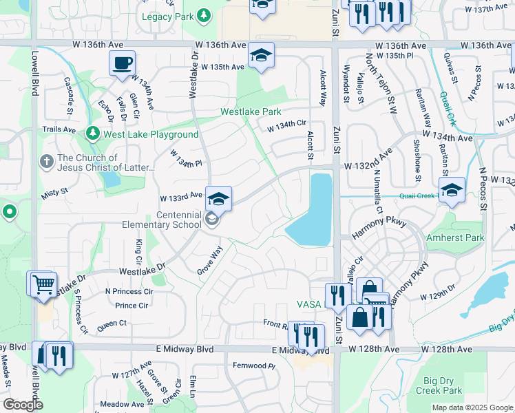 map of restaurants, bars, coffee shops, grocery stores, and more near 13172 Bryant Circle in Broomfield