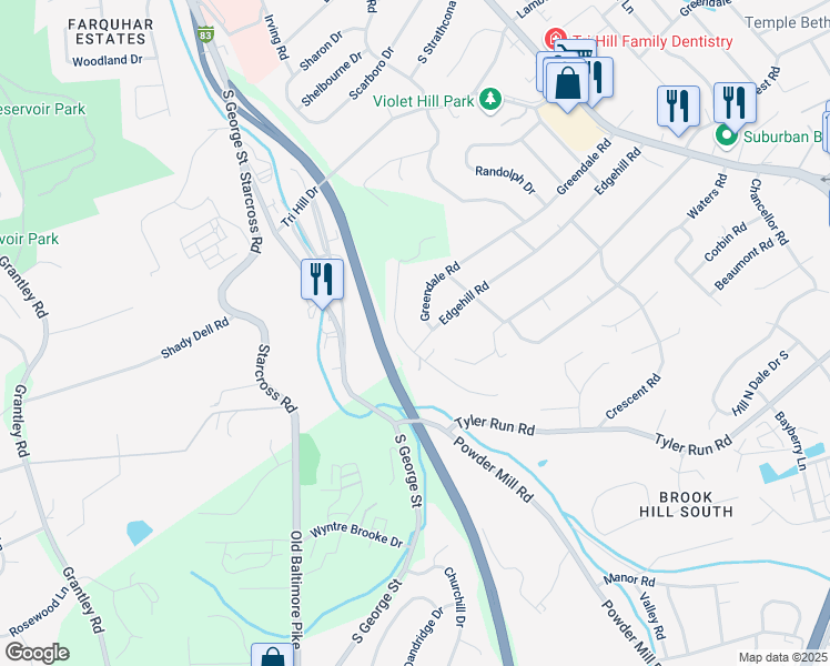 map of restaurants, bars, coffee shops, grocery stores, and more near 1753 Westwood Road in York