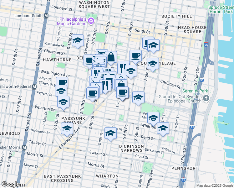 map of restaurants, bars, coffee shops, grocery stores, and more near 1030 East Passyunk Avenue in Philadelphia