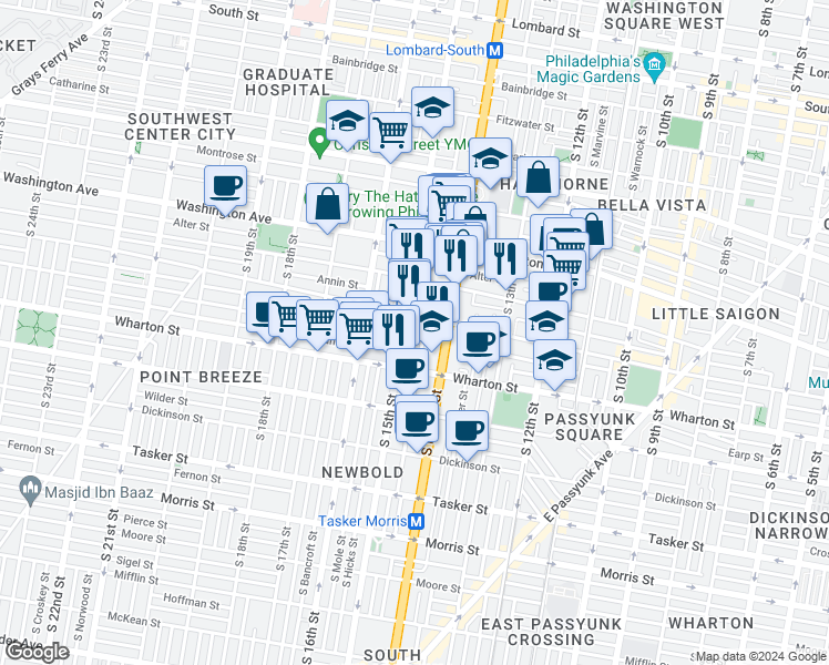 map of restaurants, bars, coffee shops, grocery stores, and more near in Philadelphia