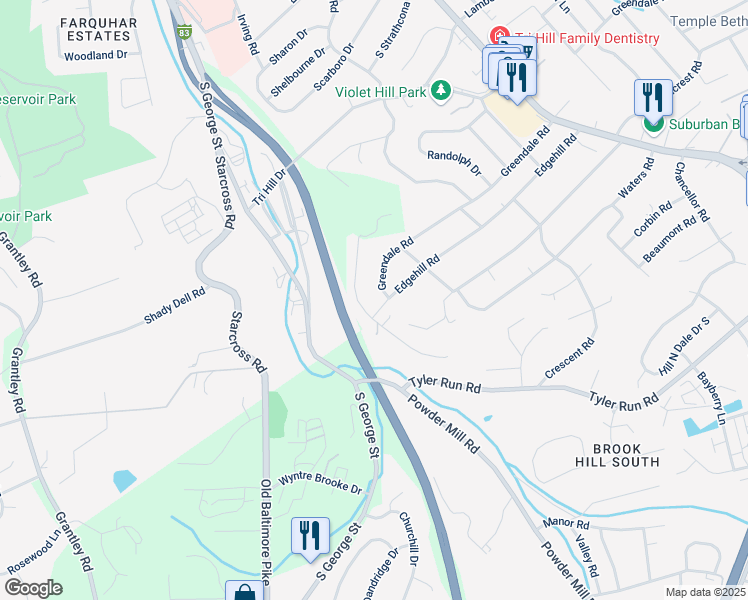 map of restaurants, bars, coffee shops, grocery stores, and more near 1753 Westwood Road in York