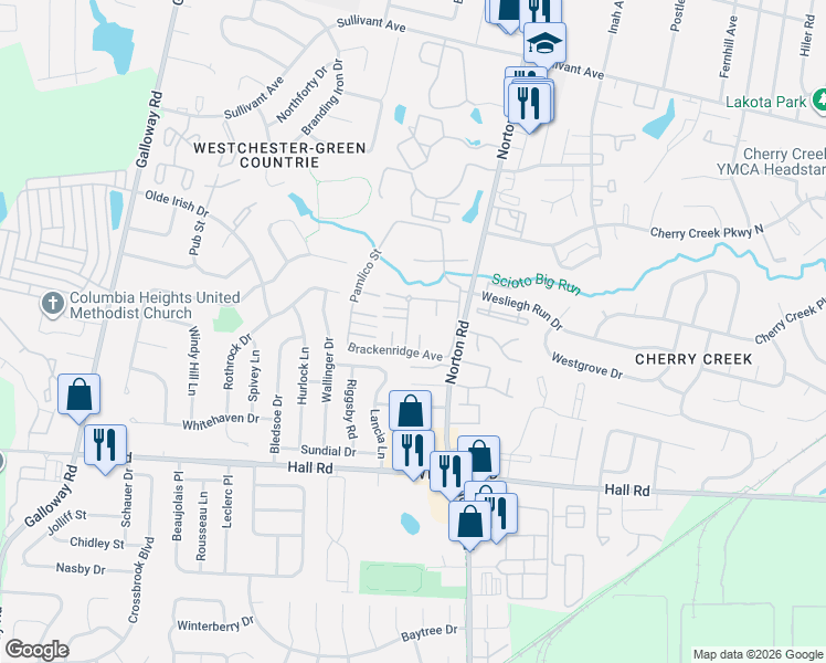 map of restaurants, bars, coffee shops, grocery stores, and more near 611 Dlyn Street in Columbus
