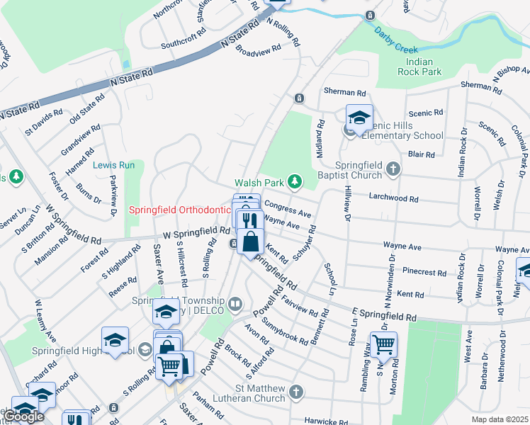 map of restaurants, bars, coffee shops, grocery stores, and more near 23 Wayne Avenue in Springfield