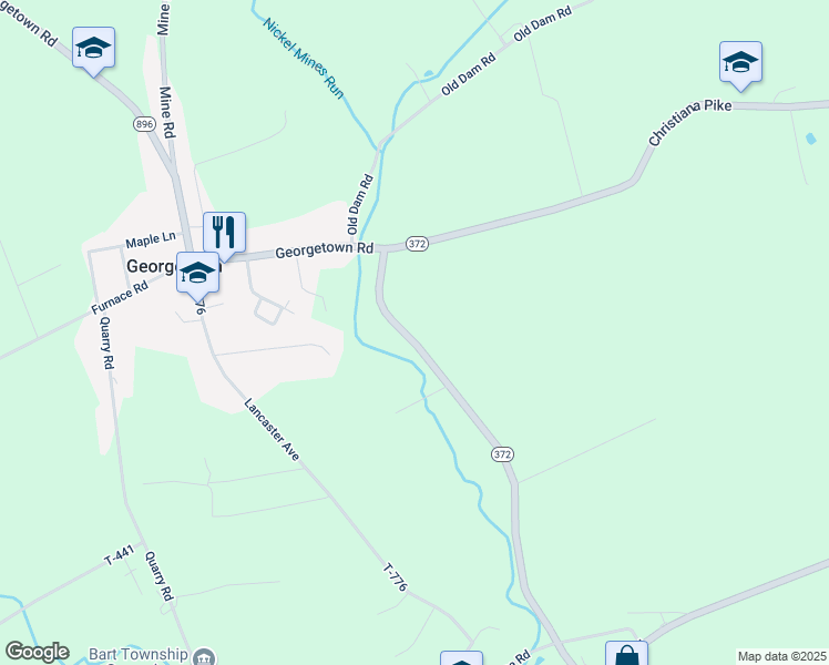 map of restaurants, bars, coffee shops, grocery stores, and more near 1221 Georgetown Road in Christiana