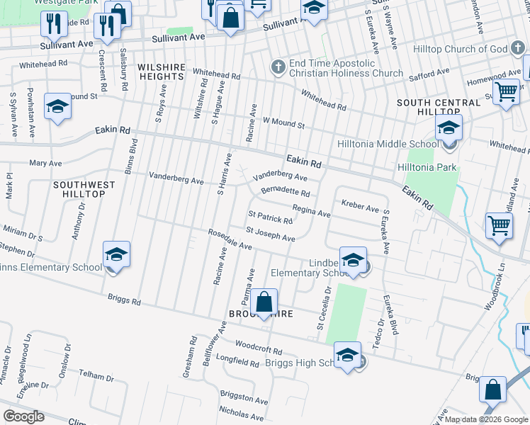 map of restaurants, bars, coffee shops, grocery stores, and more near 2763 Regina Avenue in Columbus