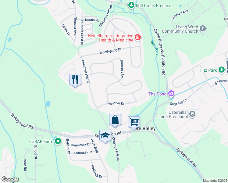 map of restaurants, bars, coffee shops, grocery stores, and more near 2786 Chestnut Run Road in York