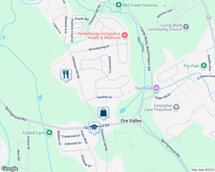 map of restaurants, bars, coffee shops, grocery stores, and more near 2778 Chestnut Run Road in York
