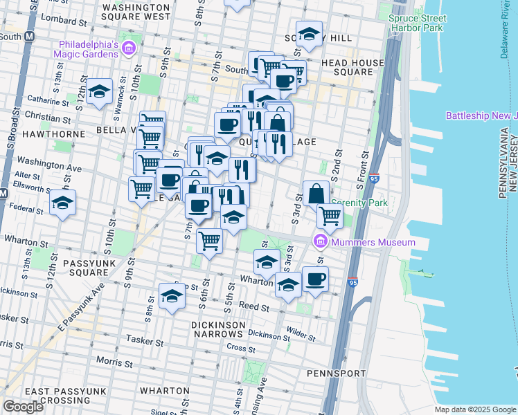 map of restaurants, bars, coffee shops, grocery stores, and more near in Philadelphia