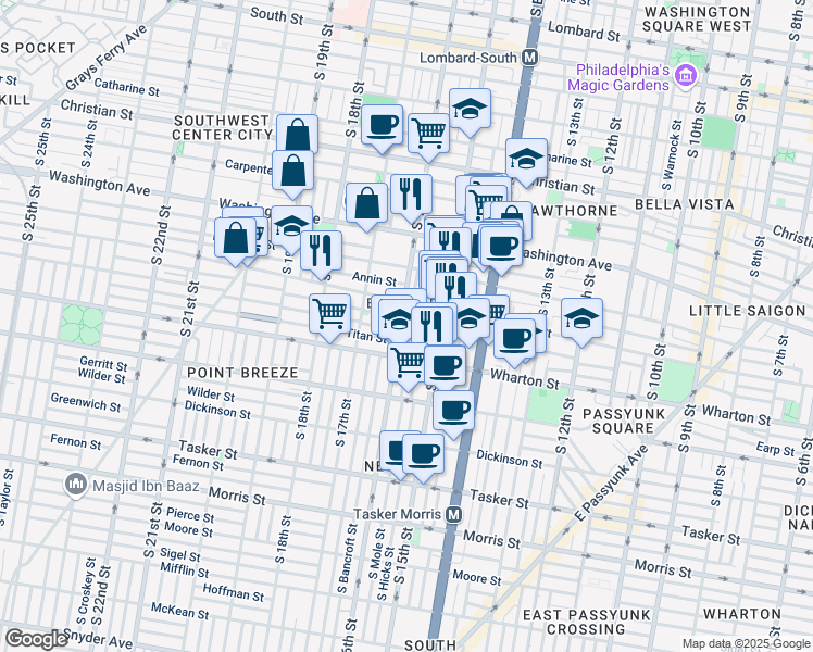 map of restaurants, bars, coffee shops, grocery stores, and more near in Philadelphia