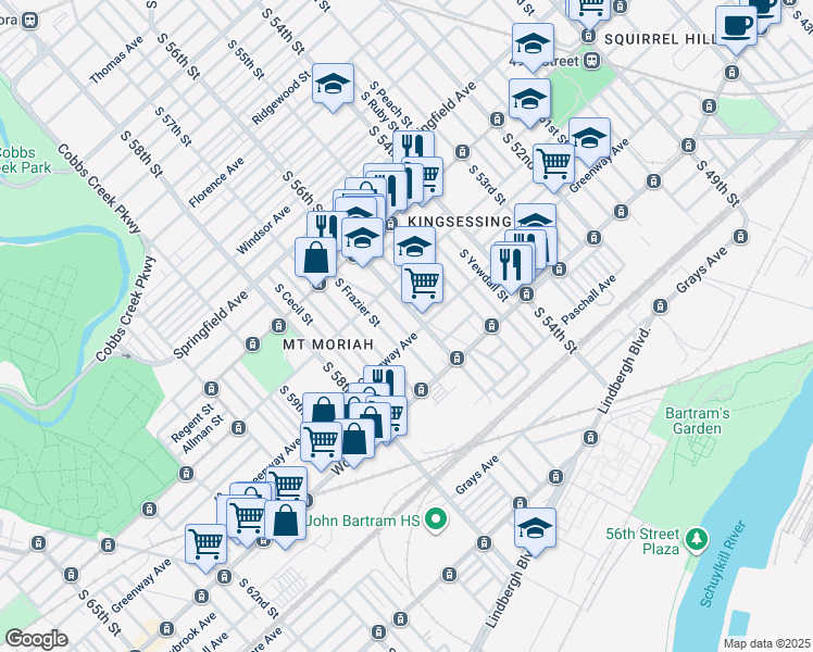 map of restaurants, bars, coffee shops, grocery stores, and more near 1953 South Ithan Street in Philadelphia
