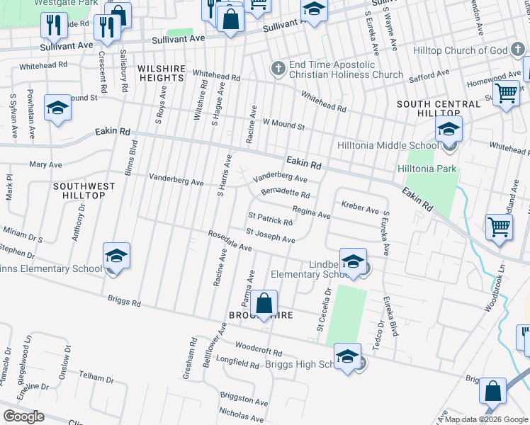 map of restaurants, bars, coffee shops, grocery stores, and more near 2763 Regina Avenue in Columbus