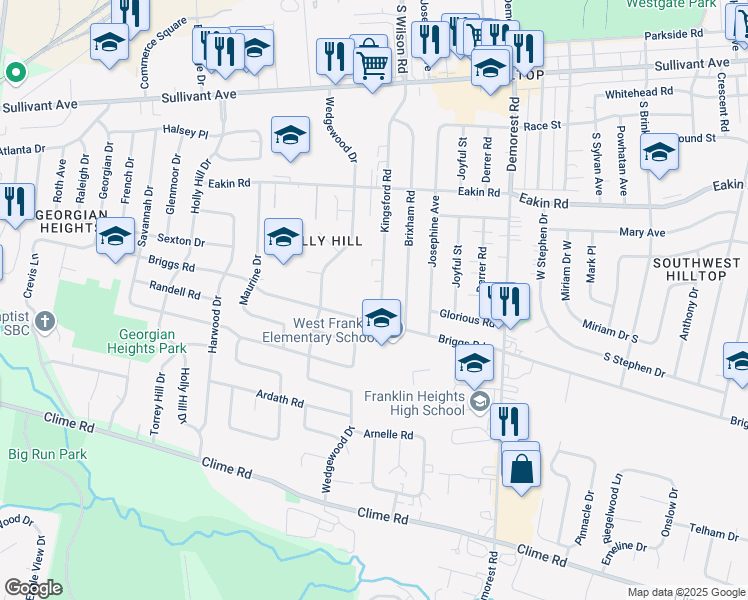 map of restaurants, bars, coffee shops, grocery stores, and more near 861 Kingsford Road in Columbus