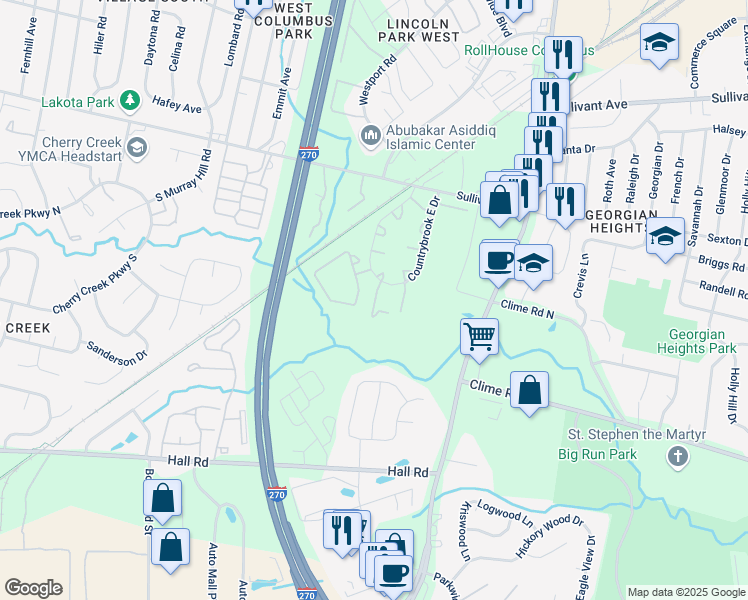map of restaurants, bars, coffee shops, grocery stores, and more near 746 Avonia Drive in Columbus