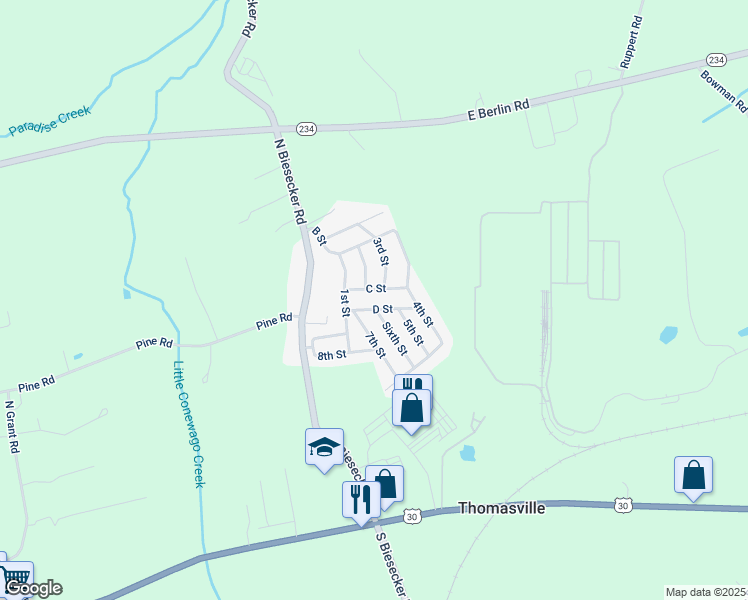 map of restaurants, bars, coffee shops, grocery stores, and more near in Thomasville