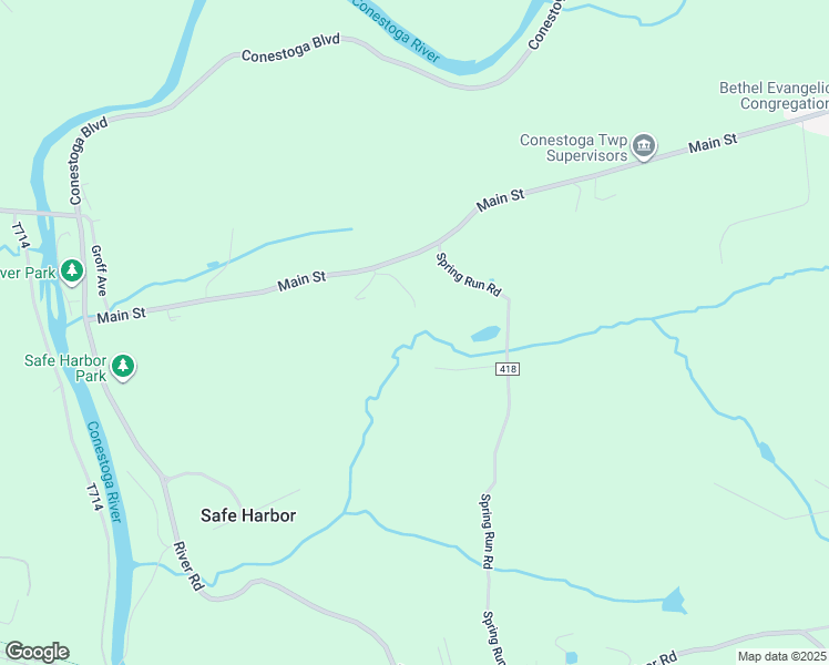 map of restaurants, bars, coffee shops, grocery stores, and more near 54 Spring Run Road in Conestoga