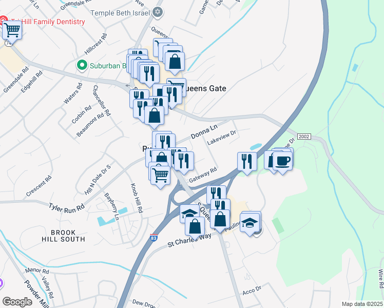 map of restaurants, bars, coffee shops, grocery stores, and more near 307 Ruth Drive in York