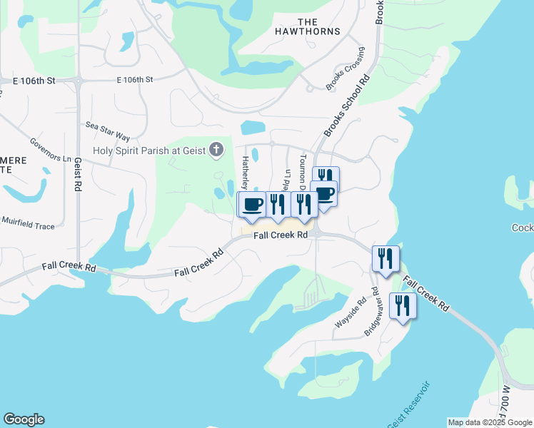 map of restaurants, bars, coffee shops, grocery stores, and more near 12154 Brushfield Lane in Fishers