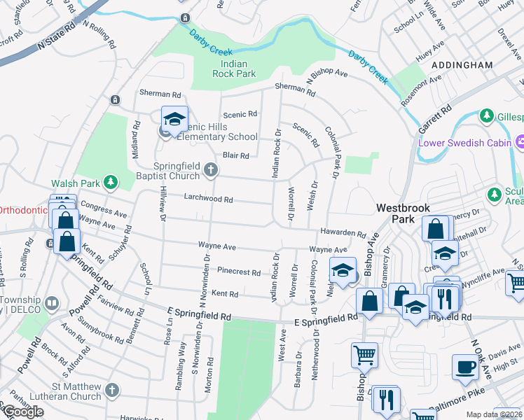 map of restaurants, bars, coffee shops, grocery stores, and more near 228 Indian Rock Drive in Springfield