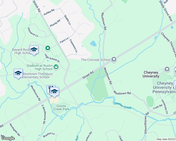 map of restaurants, bars, coffee shops, grocery stores, and more near 1004 Dunning Drive in West Chester