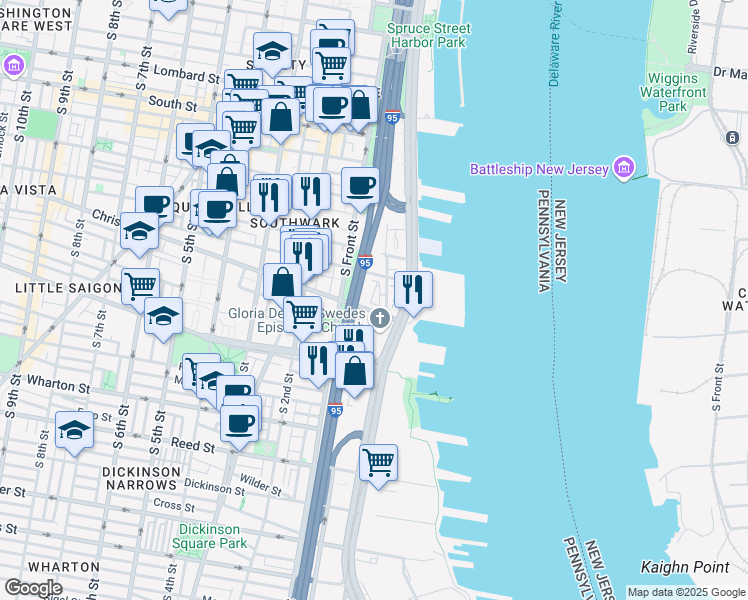map of restaurants, bars, coffee shops, grocery stores, and more near 870 Independence Court in Philadelphia
