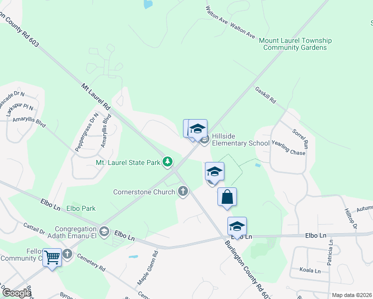 map of restaurants, bars, coffee shops, grocery stores, and more near 1373 Hainesport Mount Laurel Road in Mount Laurel