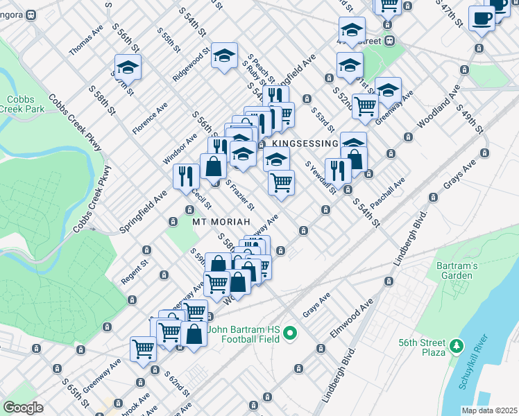 map of restaurants, bars, coffee shops, grocery stores, and more near in Philadelphia