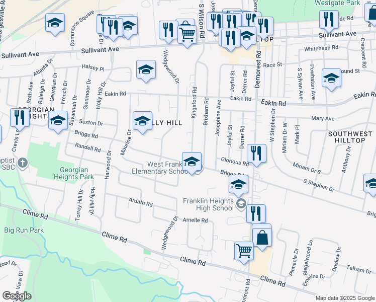 map of restaurants, bars, coffee shops, grocery stores, and more near 861 Kingsford Road in Columbus