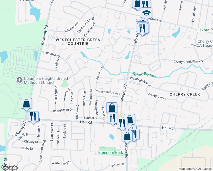map of restaurants, bars, coffee shops, grocery stores, and more near 611 Dlyn Street in Columbus