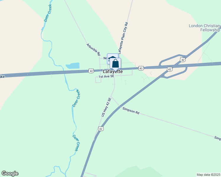 map of restaurants, bars, coffee shops, grocery stores, and more near 130 Old US Highway 42 Southeast in London