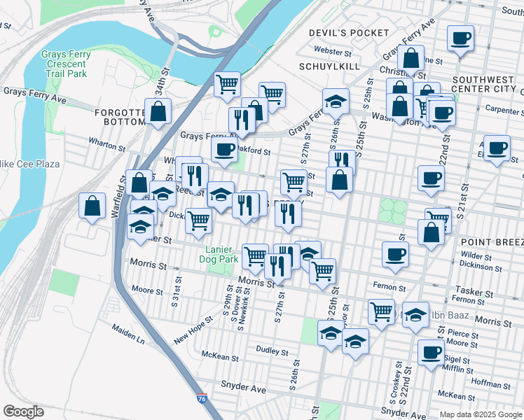 map of restaurants, bars, coffee shops, grocery stores, and more near in Philadelphia