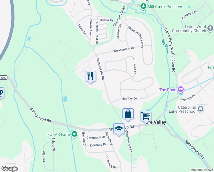 map of restaurants, bars, coffee shops, grocery stores, and more near 589 Chestnut Hill Road in York
