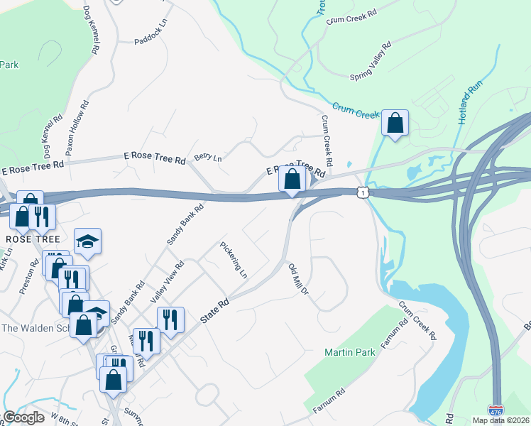 map of restaurants, bars, coffee shops, grocery stores, and more near 560 Dash Avenue in Media