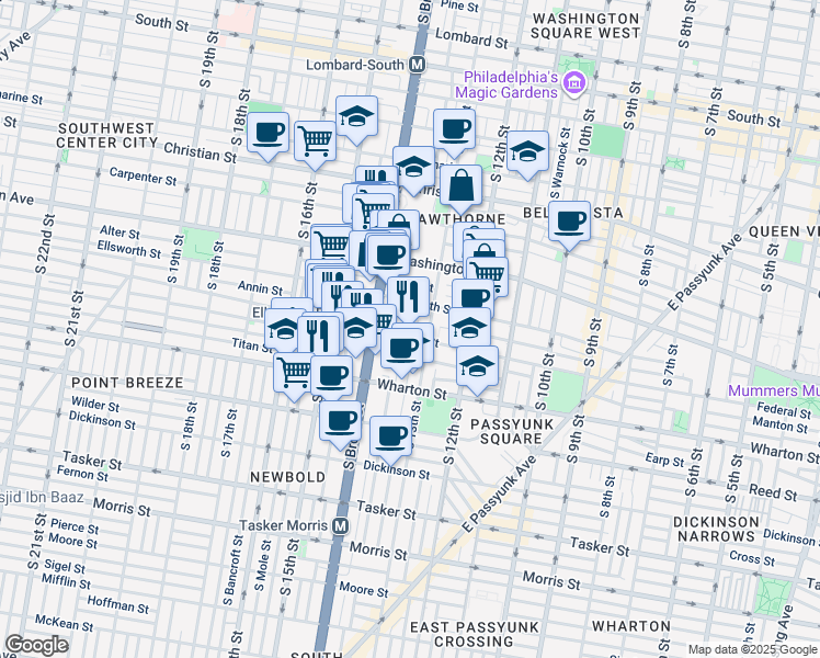 map of restaurants, bars, coffee shops, grocery stores, and more near in Philadelphia