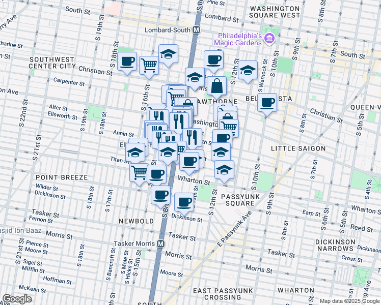 map of restaurants, bars, coffee shops, grocery stores, and more near in Philadelphia