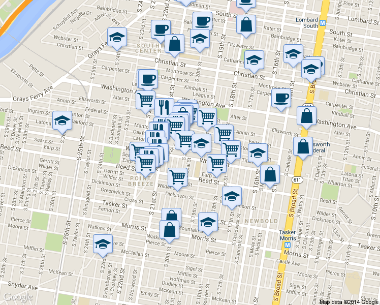 map of restaurants, bars, coffee shops, grocery stores, and more near in Philadelphia