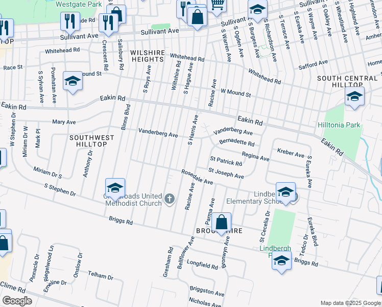 map of restaurants, bars, coffee shops, grocery stores, and more near 911 Racine Avenue in Columbus