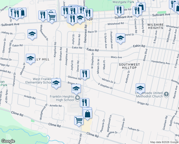 map of restaurants, bars, coffee shops, grocery stores, and more near in Columbus