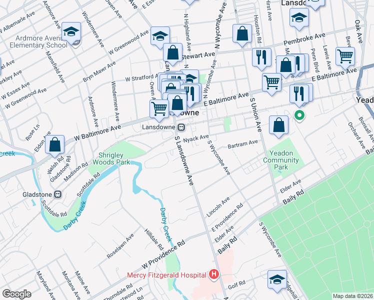 map of restaurants, bars, coffee shops, grocery stores, and more near in Lansdowne