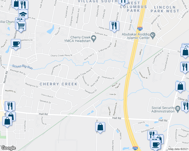 map of restaurants, bars, coffee shops, grocery stores, and more near 798 Orchard Glen Court in Columbus