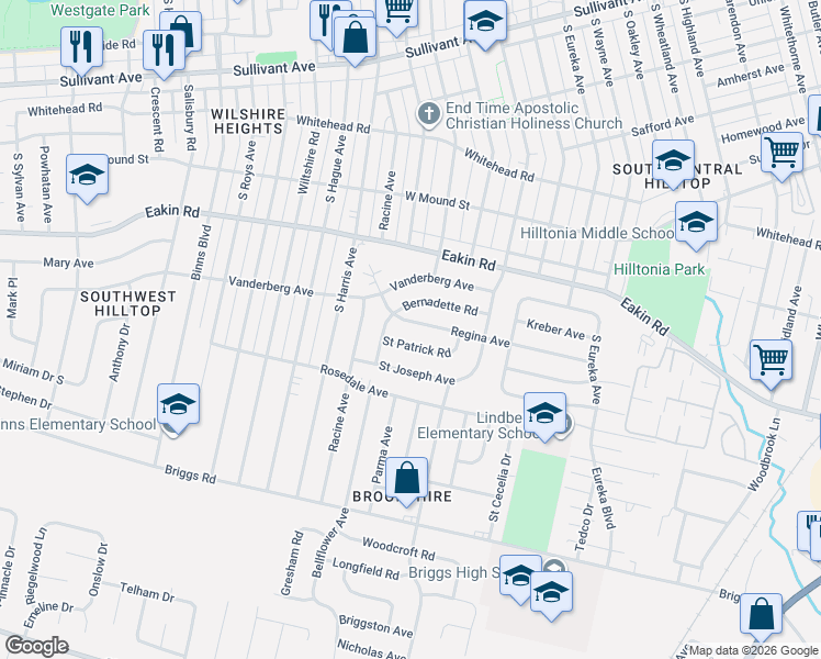 map of restaurants, bars, coffee shops, grocery stores, and more near 2722 Regina Avenue in Columbus
