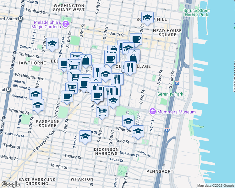 map of restaurants, bars, coffee shops, grocery stores, and more near 1008 South 5th Street in Philadelphia