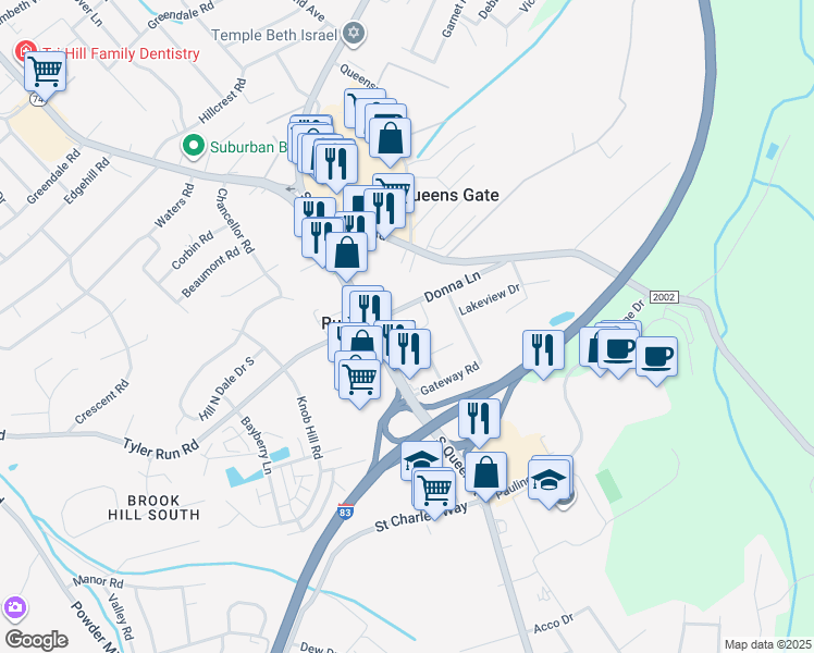 map of restaurants, bars, coffee shops, grocery stores, and more near 307 Ruth Drive in York