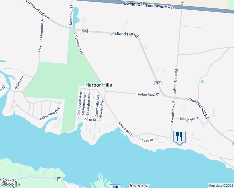 map of restaurants, bars, coffee shops, grocery stores, and more near 295 Harbor View Drive in Thornville