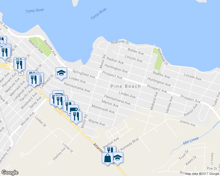 map of restaurants, bars, coffee shops, grocery stores, and more near 400 Linden Avenue in Pine Beach