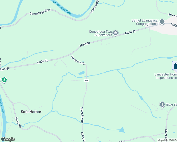 map of restaurants, bars, coffee shops, grocery stores, and more near 141 Spring Run Road in Conestoga