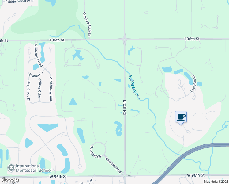 map of restaurants, bars, coffee shops, grocery stores, and more near 10240 Ditch Road in Carmel