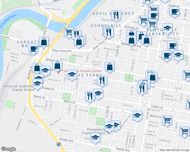 map of restaurants, bars, coffee shops, grocery stores, and more near 2649 Reed Street in Philadelphia